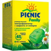 ЦЕНА! PICNIC  Family  ЭЛЕКТРОФУМИГАТОР +жидкость от комаров 45 ночей /6/Срок до 07/2027....